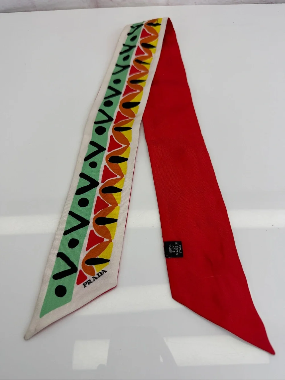 Prada Geometric Red & Multicolor Twilly Scarf